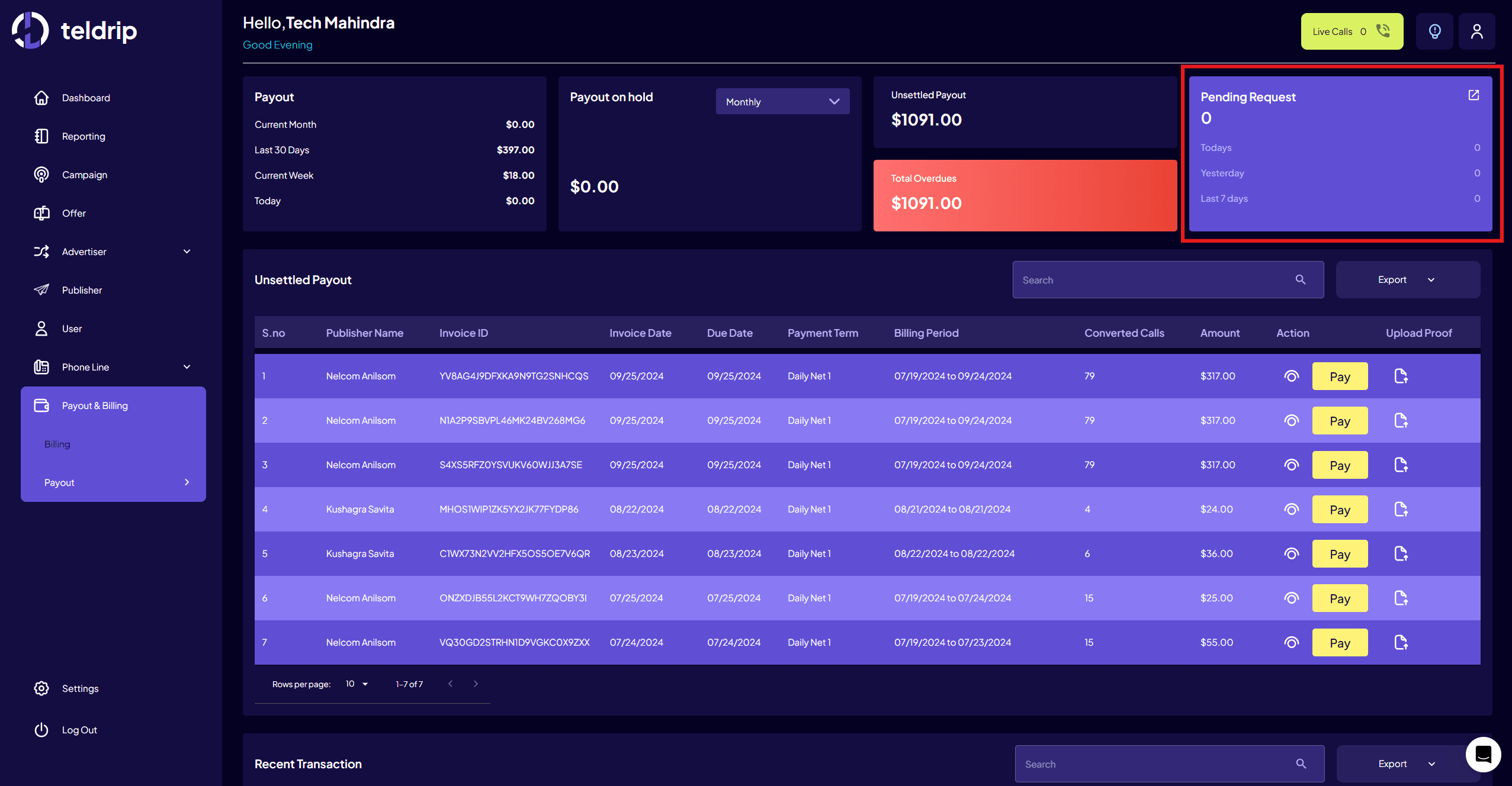Pending Payout Requests